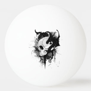 skull head with black dragon tattoo art ping pong ball