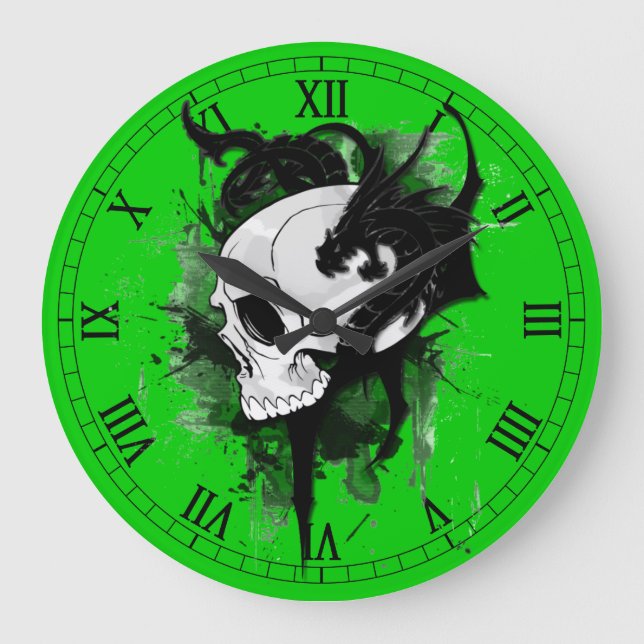 skull head with dragon graffiti large clock (Front)