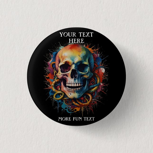 Skull Head with multi-coloured Paint Splashes 3 Cm Round Badge (Front)