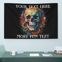 Skull Head with multi-coloured Paint Splashes