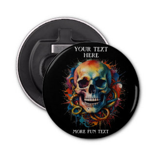 Skull Head with multi-coloured Paint Splashes Bottle Opener