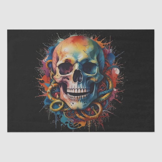 Skull Head with multi-coloured Paint Splashes Tissue Paper (Front)