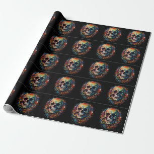 Skull Head with multi-coloured Paint Splashes Wrapping Paper