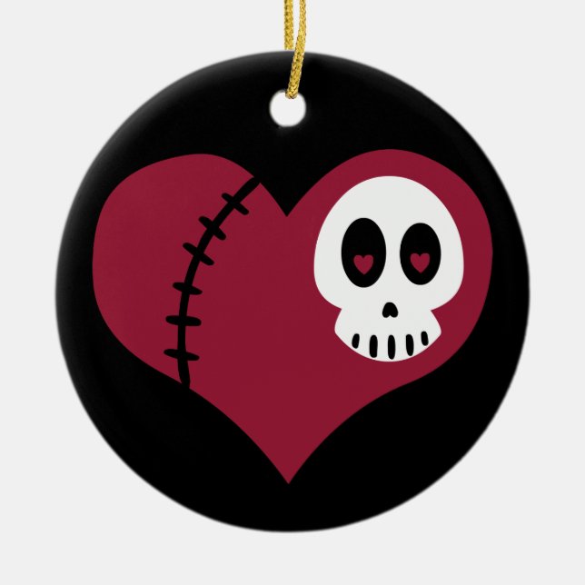 Skull Heart Ceramic Tree Decoration (Front)