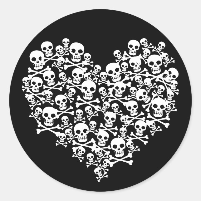 Skull Heart Classic Round Sticker (Front)