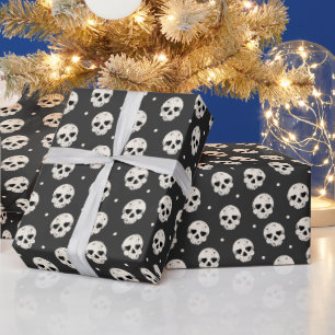 Skull Heart Eyes on Dark Grey Wrapping Paper