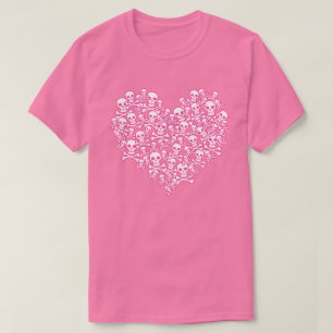 Skull Heart Pink Outline T-Shirt