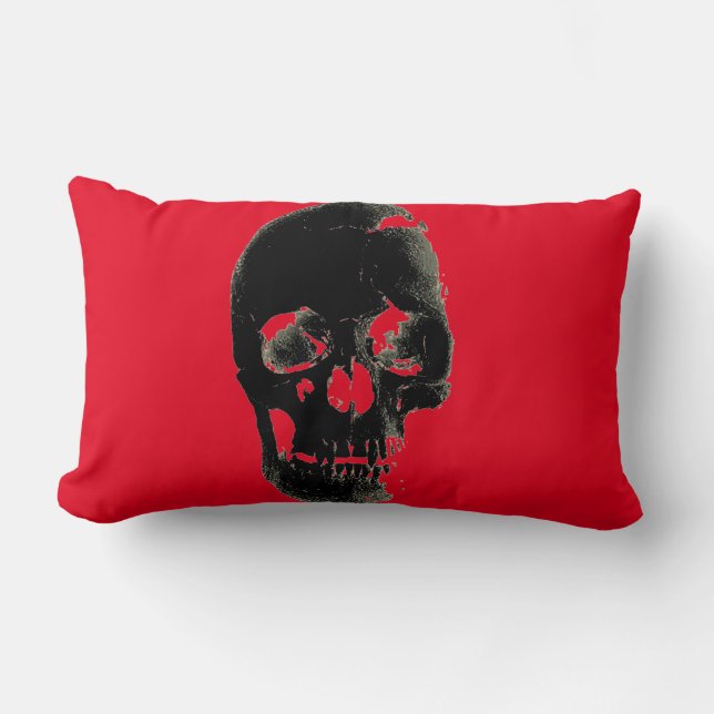 Skull Heavy Metal Fantasy Art Red Black Lumbar Cushion (Front)
