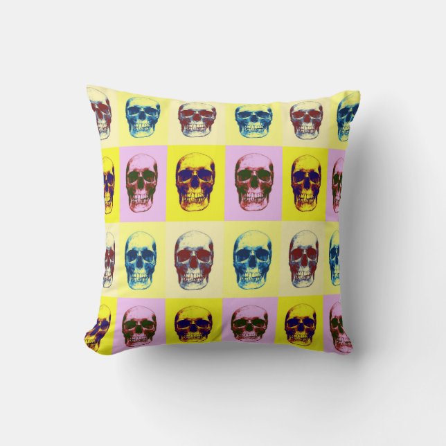 Skull Heavy Metal Fantasy Four Colour Pop Art Cushion (Front)