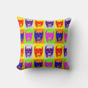 Skull Heavy Metal Fantasy Four Colour Pop Art Cushion
