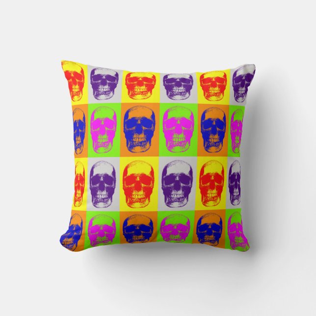 Skull Heavy Metal Fantasy Four Colour Pop Art Cushion (Front)