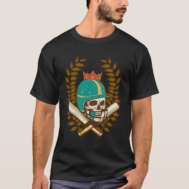 Skull Helmet Bat Cricket Player T-Shirt (Front)