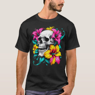 Skull Hibiscus Flower Mycologist Gothic Goth Flowe T-Shirt