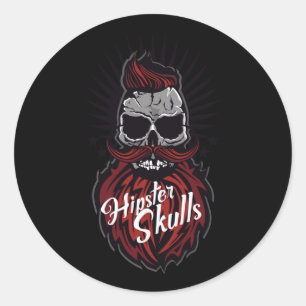 Skull Hipster Moustache Beard Logo Bearded Moustac Classic Round Sticker