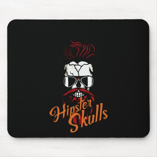 Skull Hipster Skull Logo Bearded Beard Moustache M Mouse Mat (Front)
