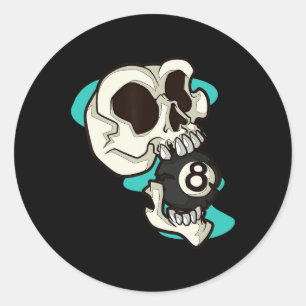 Skull Holding 8 Ll Edgy Pool Skeleton Art Classic Round Sticker
