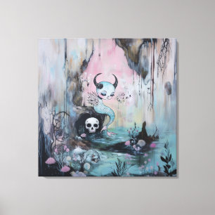 Skull Horned Sea Serpent Magical Witchy AI Art Canvas Print