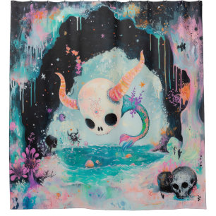 Skull Horned Sea Serpent Magical Witchy AI Art Shower Curtain