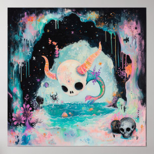 Skull Horned Sea Serpent Witchy AI Art Matte Value Poster