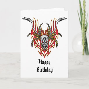 Skull Horns Flames and Handlebars Card
