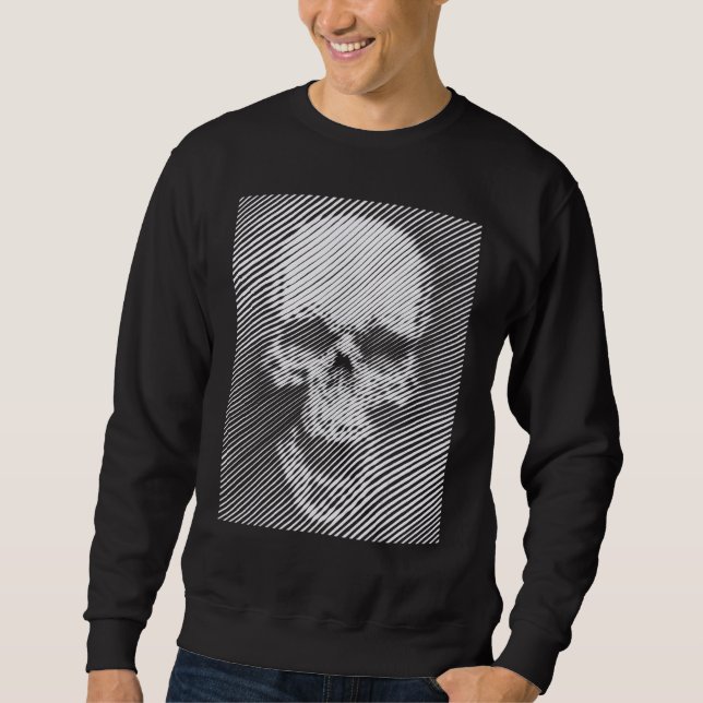 Skull Human Skeleton Head White Lined Illustration Sweatshirt (Front)