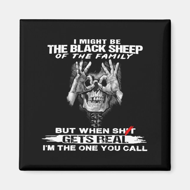 Skull I Might Be The Black Retro Sheep Of The Fami Magnet (Front)