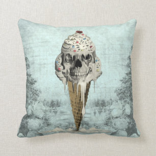 Skull ice cream cone illustration cushion