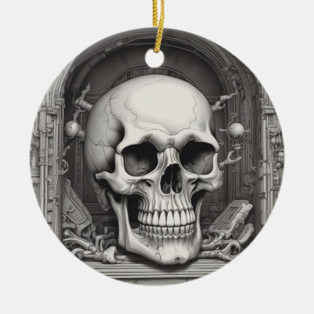 Skull Illustration Ceramic Tree Decoration (Front)