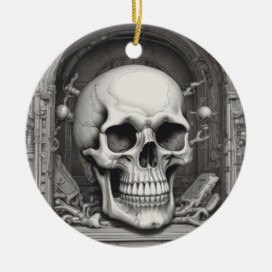 Skull Illustration Ceramic Tree Decoration