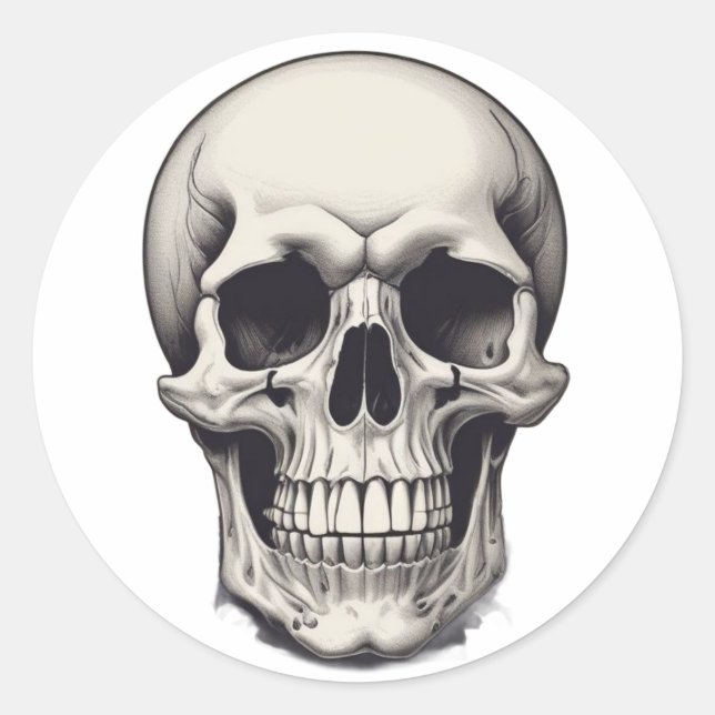 Skull Illustration Classic Round Sticker (Front)
