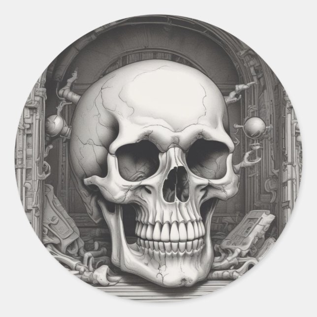 Skull Illustration Classic Round Sticker (Front)