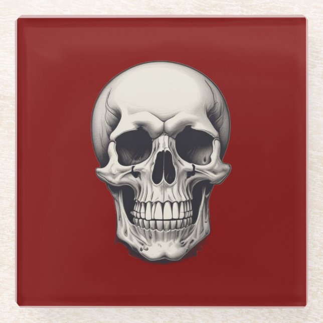 Skull Illustration Glass Coaster (Front)
