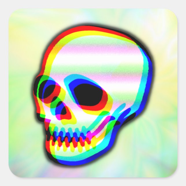 Skull Illustration modern neon style Square Sticker (Front)