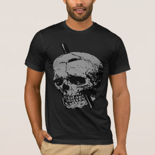 Skull Illustration With Tamping Iron Vector Grey T-Shirt