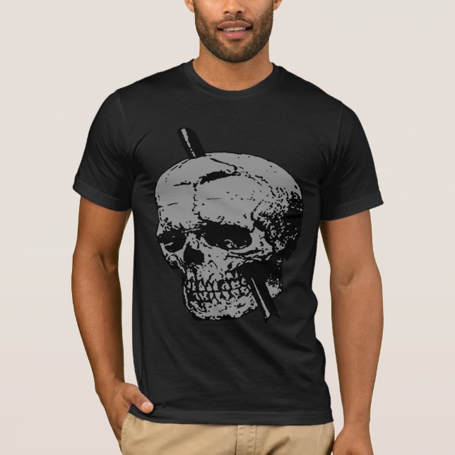 Skull Illustration With Tamping Iron Vector Grey T-Shirt (Front)