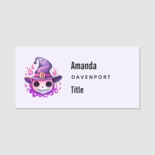 Skull in a Witch's Hat Cute Halloween Business Name Tag