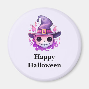 Skull in a Witch's Hat Cute Halloween Magnet
