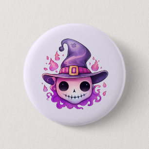 Skull in a Witch's Hat Whimsical 6 Cm Round Badge