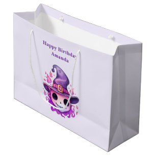 Skull in a Witch's Hat Whimsical Birthday Large Gift Bag