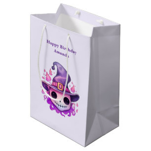 Skull in a Witch's Hat Whimsical Birthday Medium Gift Bag