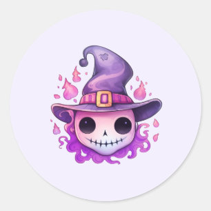 Skull in a Witch's Hat Whimsical Classic Round Sticker