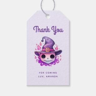 Skull in a Witch's Hat Whimsical Party Thank You Gift Tags