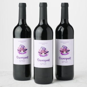 Skull in a Witch's Hat Whimsical - Wine Making Label