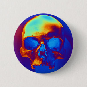 Skull in Blue and Gold 6 Cm Round Badge