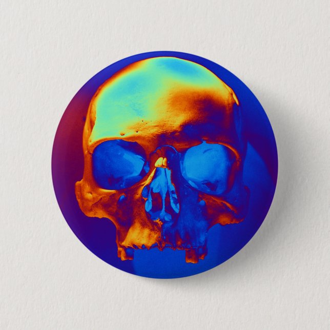 Skull in Blue and Gold 6 Cm Round Badge (Front)
