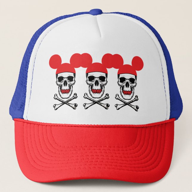 Skull in Cartoon Mouse-Ear Hat with X-Bone (Front)