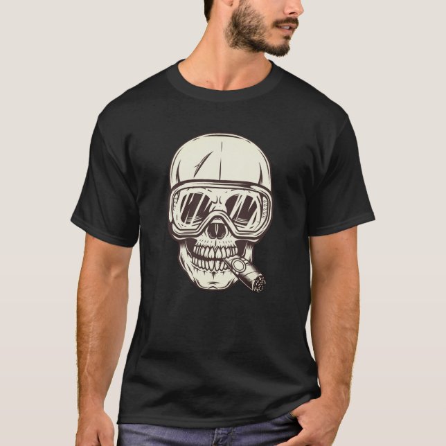 Skull in construction safety glasses with cigar T-Shirt (Front)