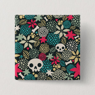 Skull in flowers 15 cm square badge