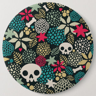 Skull in flowers 6 cm round badge