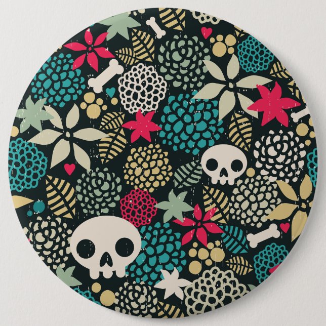 Skull in flowers 6 cm round badge (Front)